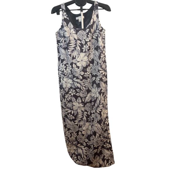 Jones New York 100% Linen Maxi Dress Size 10 Navy Floral Sleeveless Summer - Picture 3 of 9